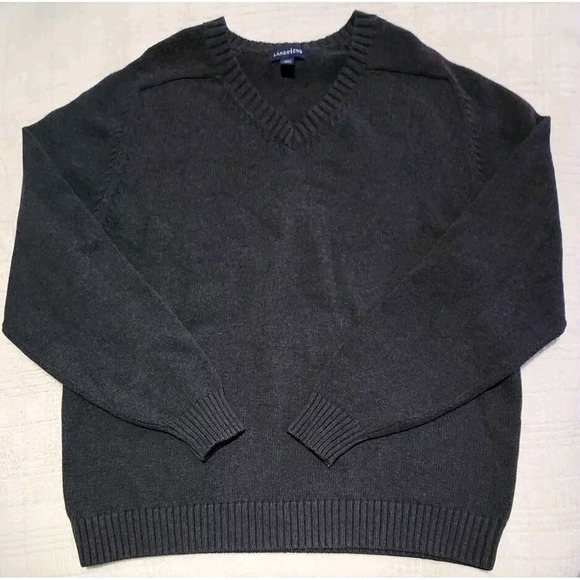 Lands End Vintage Mens 2XLT Black V Neck 100% Cotton Sweater Grandpa Heavy - Picture 1 of 7
